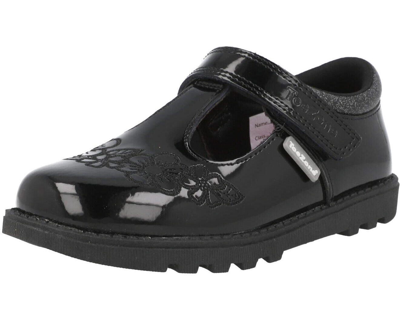 ToeZone Flo Flower Rip Tape School Shoes Black