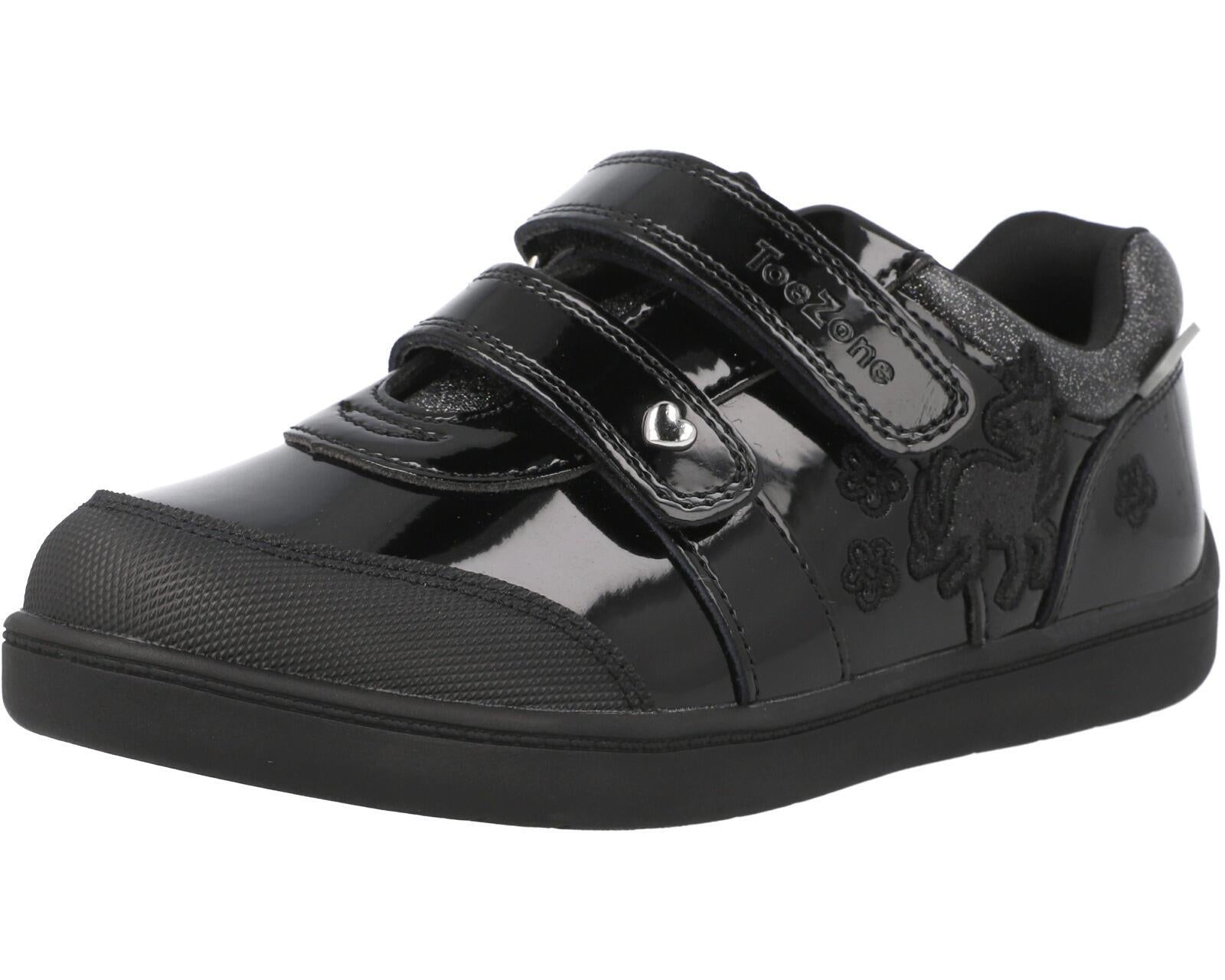 ToeZone Lia Rip Tape Unicorn School Shoes Black
