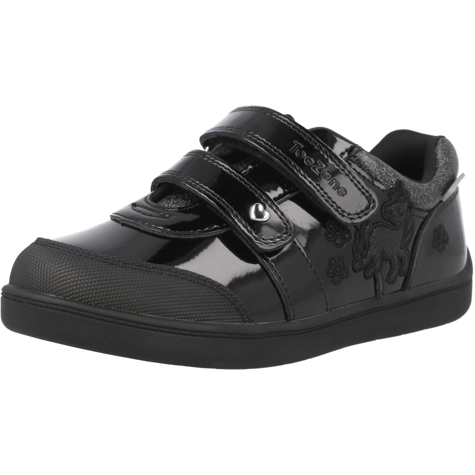 ToeZone Lia Rip Tape Unicorn School Shoes Black