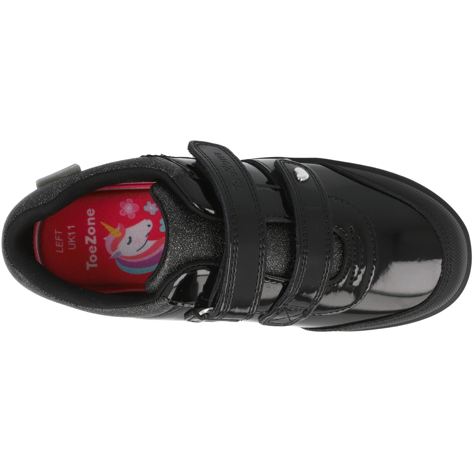 ToeZone Lia Rip Tape Unicorn School Shoes Black