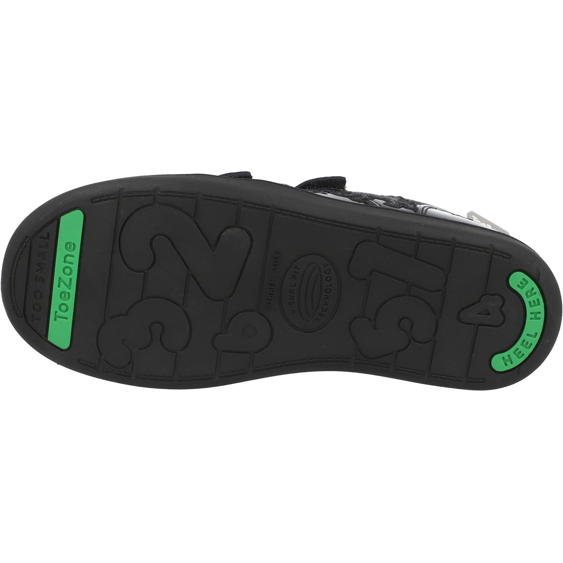 ToeZone Lia Rip Tape Unicorn School Shoes Black