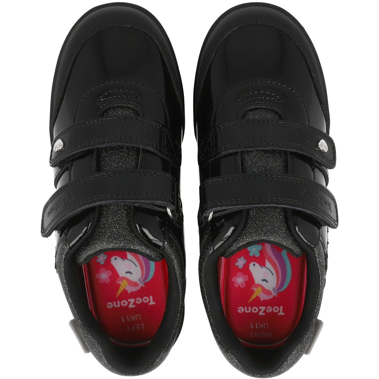 ToeZone Lia Rip Tape Unicorn School Shoes Black