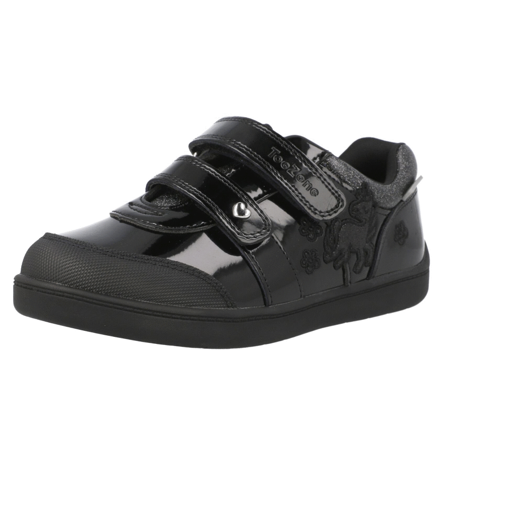 ToeZone Lia Rip Tape Unicorn School Shoes Black